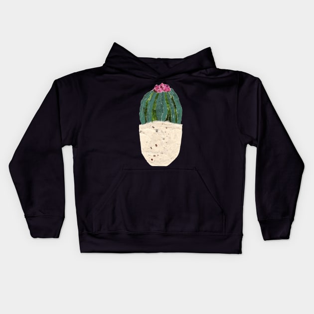 Cactus with pink flower collage Kids Hoodie by JenPolegattoArt